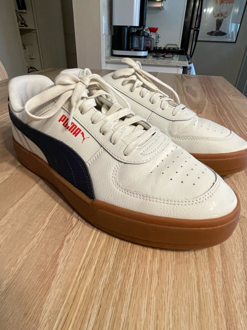 Puma Men's White Sneakers with Navy Formstripe and Gum Sole